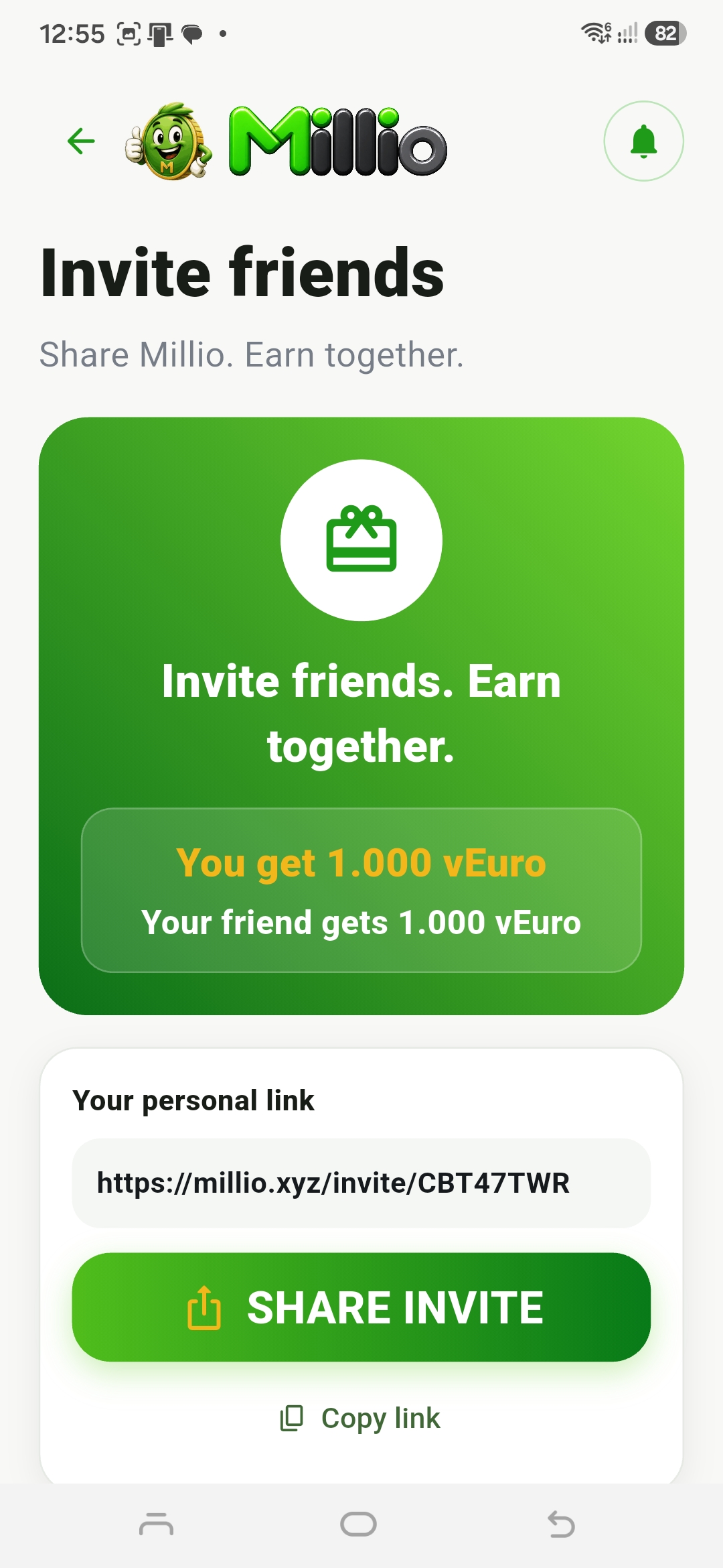 Invite friends to Millio